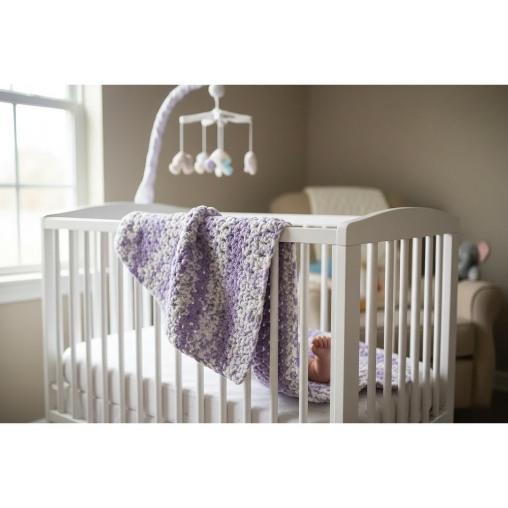 Handmade Baby Blanket Purple White Gray Chunky Knot Pattern